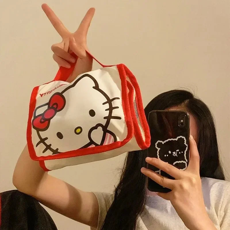 Kawaii Sanrio Large Capacity Folding Cartoon Makeup Bag Cute Travel Kitty Kuromi Portable Cosmetics Brush Storage Bag Kawaii Sanrio Large Capacity Folding Cartoon Makeup Bag Cute Travel Kitty Kuromi Portable Cosmetics Brush Storage Bag